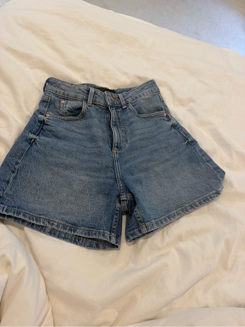 Zara Light Blue High-Rise Denim Shorts